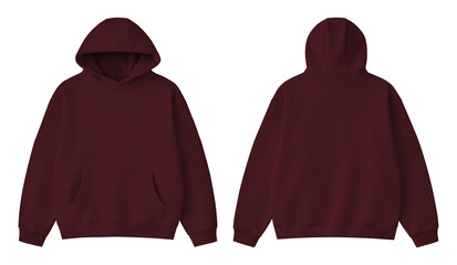 Blank Burgundy Red Hoodie Front and Back Mockup Isolated on Transparent Background © Drip