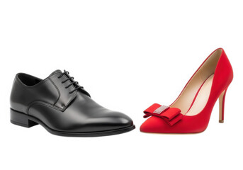 Naklejka premium A black loafer and a red high heel shoe isolated on transparent background