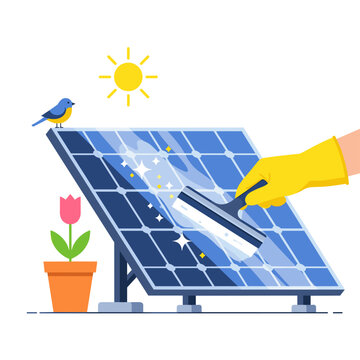Eco-Friendly Solar Panel Spring Cleaning Vector Illustration