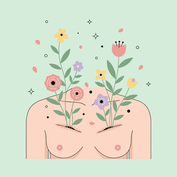 Positive Top Surgery Scars with Blooming Flowers Vector Art