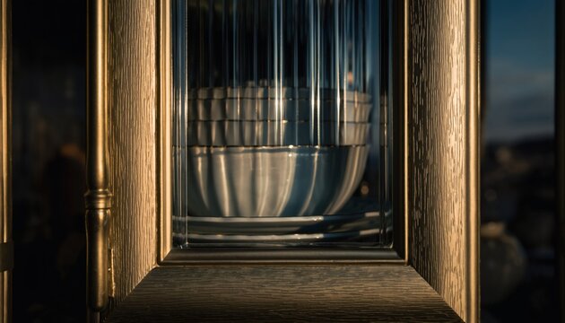 Close-up of a vintage grandfather clock pendulum and weights.