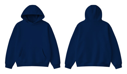 Blank Dark Blue Hoodie Front and Back Mockup Isolated on White Background © Drip