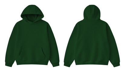 Blank Dark Green Hoodie Front and Back Mockup Isolated on Transparent Background © Drip