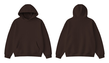 Blank Dark Brown Hoodie Front and Back Mockup Isolated on Transparent Background © Drip
