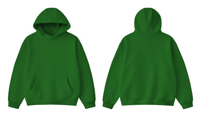 Blank Green Hoodie Front and Back Mockup Isolated on White Background © Drip