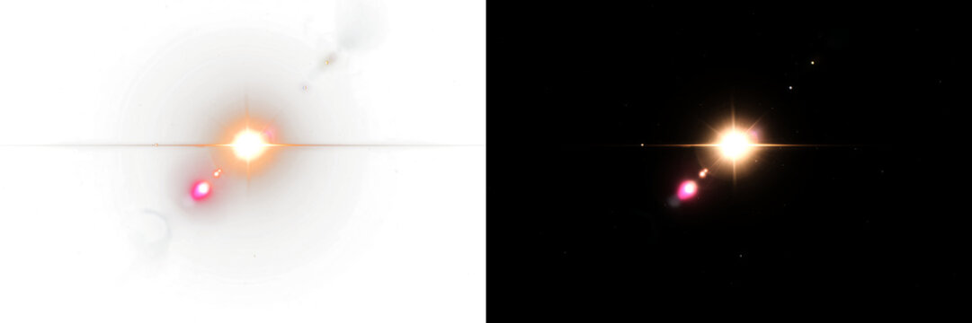 Cosmic Binary Star System Glow on Black Background for Visual Effects and Overlays