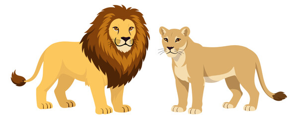 Stylized vector illustrations of a family of African lions © meranda