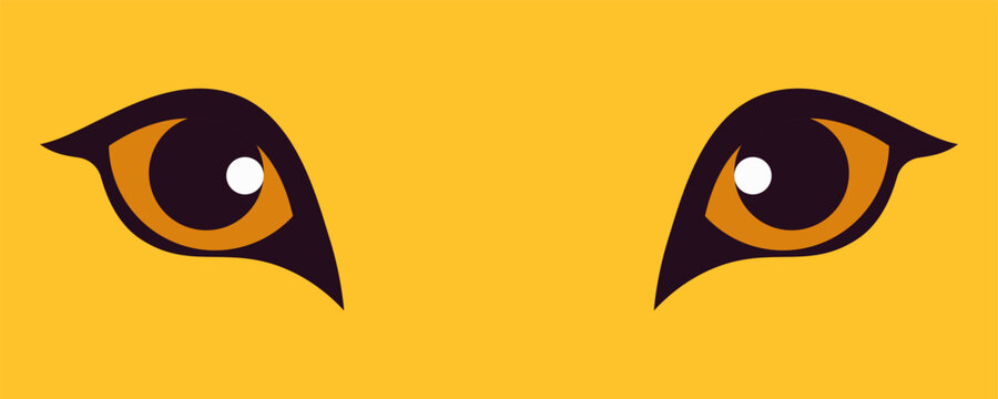 Fierce big cat eyes with bright orange irises on a vibrant yellow background, abstract vector illustration