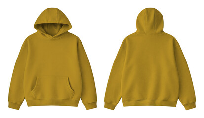 Blank Mustard Yellow Hoodie Front and Back Mockup Isolated on Transparent Background © Drip