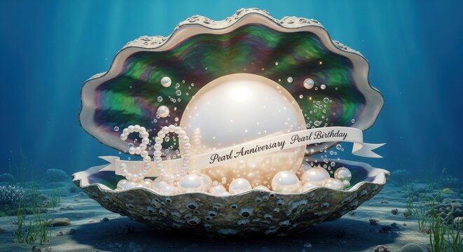 a large pearl sitting in an open shell on the ocean floor with natural lighting underwater scene oce