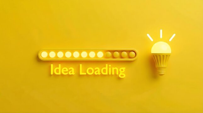 Concept of idea generation loading with initial progress dots on yellow surface.