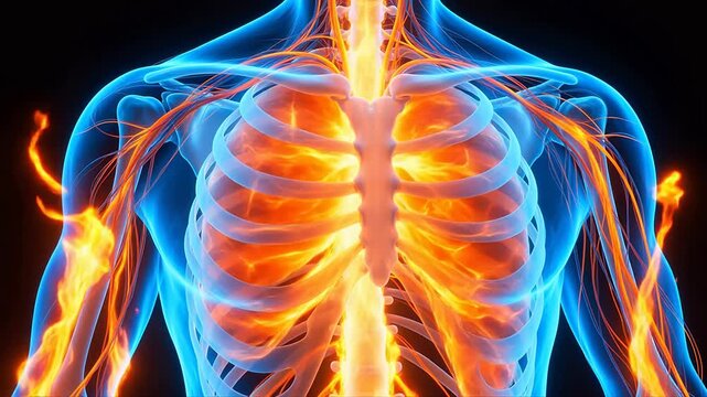 Human body anatomy with glowing nerves