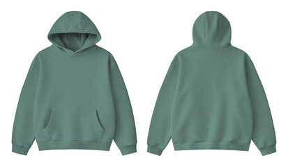 Blank Sea Green Hoodie Front and Back Mockup Isolated on Transparent Background © Drip