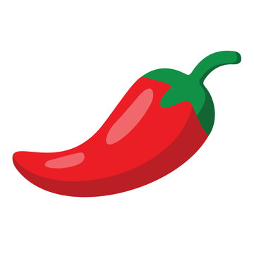 Red chili pepper with green stem isolated on white background vector illustration Keywords: chili pepper, red pepper, hot pepper, spicy, vegetable, food, ingredient
