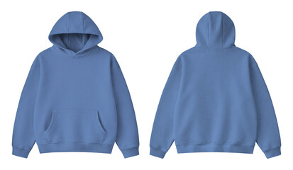 Blank Steel Blue Hoodie Front and Back Mockup Isolated on Transparent Background © Drip