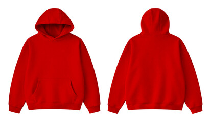 Blank Vibrant Red Hoodie Front and Back Mockup Isolated on Transparent Background © Drip