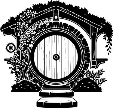 Round Hobbit Style Door silhouette vector illustration