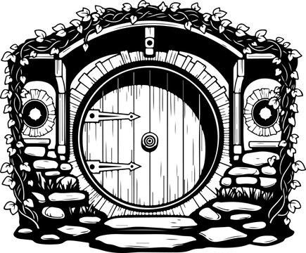 Round Hobbit Style Door silhouette vector illustration