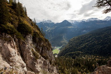 Fototapeta premium Mountain view Grunstein at lake Konigssee in autumn, Bavaria, Germany
