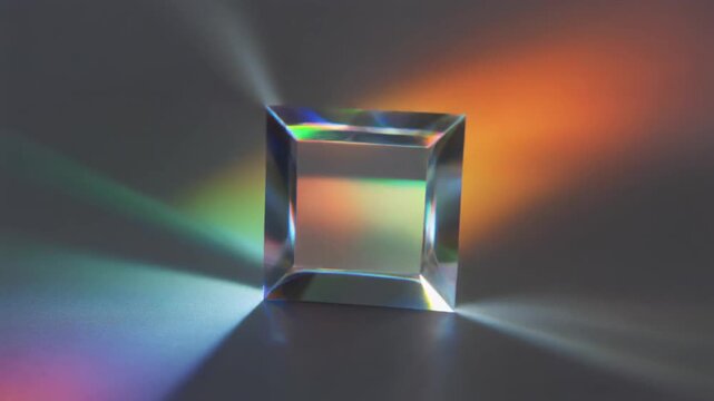 Square Glass Prism Refracting Light Beam into Rainbow Spectrum