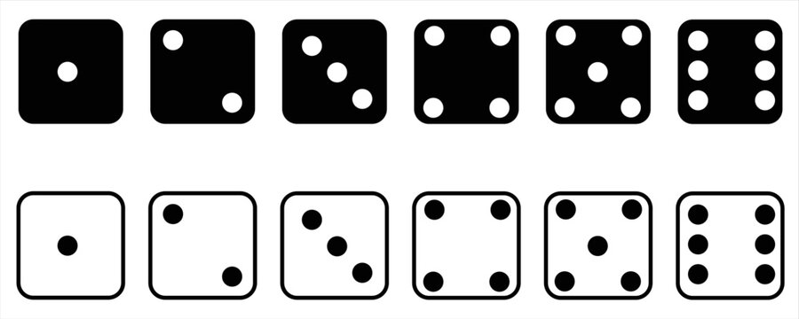 Game dice set isolated on transparent background. Set of dice in flat and linear design from one to six. Traditional game die with marked with different numbers of dots . vector&nbsp;illustration.eps.10