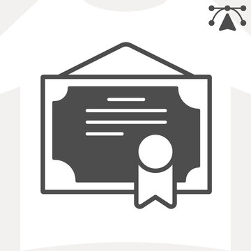 Certificate solid icon, school diploma concept. Vector graphics. Specialist diploma sign and editable stroke, glyph style icon for mobile or web design.