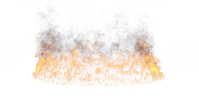 4K Realistic burning fire ring and smoke animation isolated on white background.	