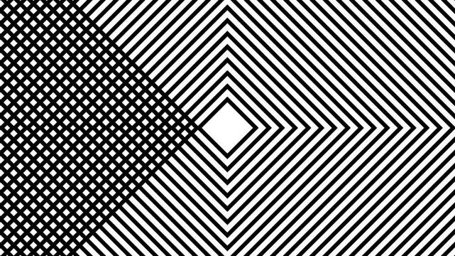 Op Art Geometric Motion Graphic &ndash; Black and White Seamless Loop.
A mesmerizing black and white optical illusion featuring pulsating geometric diamond patterns and intersecting diagonal lines.