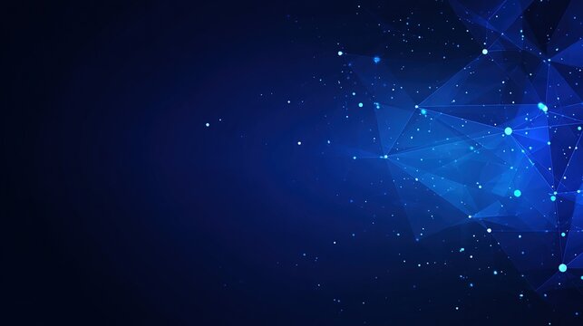 Polygonal Network with Blue Dots on Dark Background, Digital Technology Banner, Futuristic Geometric Pattern, Vector Illustration for Science or Tech Design, Abstract Low Poly Mesh