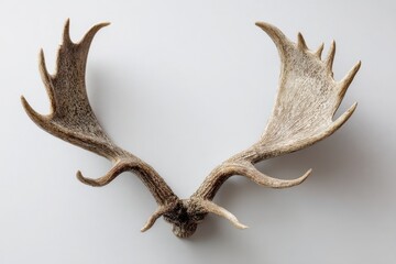 Fototapeta premium Moose antlers mounted on a white background in studio lighting