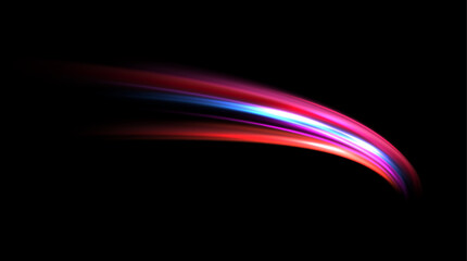 Wave of neon light with shimmering energy and a swift trail of motion. Futuristic digital line with a comet effect and a cybertech background. © Ihor Nemynushchyi