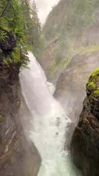 Reinbach falls or Cascate Di Riva in the Rieserferner-Ahrn Nature Park in South Tyrol Italy. The waterfall actually has three waterfalls two 50 metres (160 ft) high and one 10 metres (33 ft) high.
