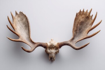 Fototapeta premium Natural bone-tone moose antlers isolated on a white surface for decor