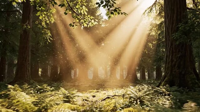 Two Sunlight Beams Converging in Forest Clearing Symbolizing Guidance and Care