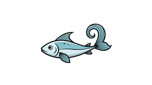 Detailed illustration of a blue fish with a curled tail fin isolated on white background for marine life theme.