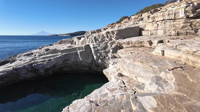 Coastline of Thassos island near Giola Natural Pool, East Macedonia and Thrace, Greece 