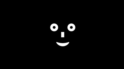 Fototapeta premium Minimalist white smiley face emoticon icon on a black background, symbolizing happiness, positivity, and a cheerful mood.