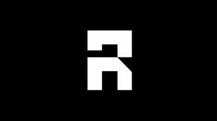 Obraz premium Stylized white geometric capital letter R icon isolated on a clean black background, modern design concept for initial or symbol