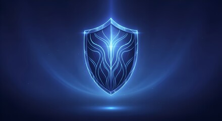 Fototapeta premium Digital shield emblem, cybersecurity, protection, secure data, technology, abstract blue glow
