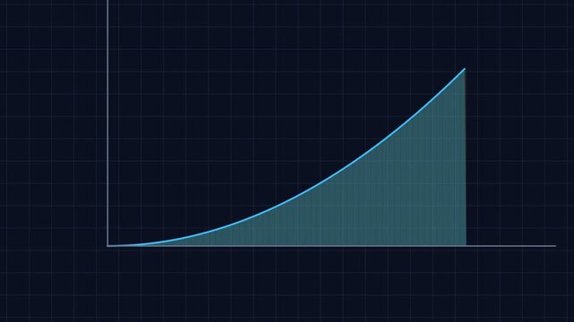 Digital representation of a cumulative growth curve showcasing an integral area, symbolizing continuous progress and an upward trend in data analysis