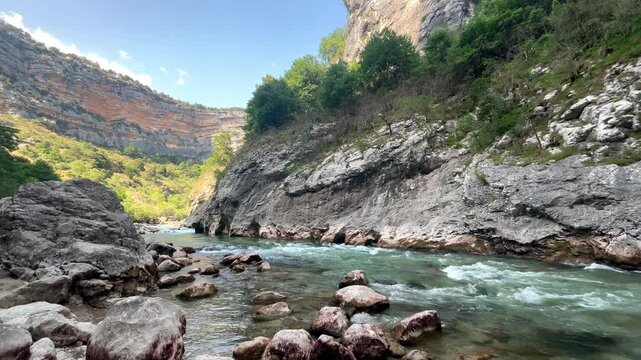 Verdon river flowing through the Gorges du Verdon in France during summer.