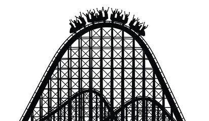 Silhouette of a roller coaster's steep incline with riders at the top a thrilling moment captured in a single frame silhouette © Lsg 21