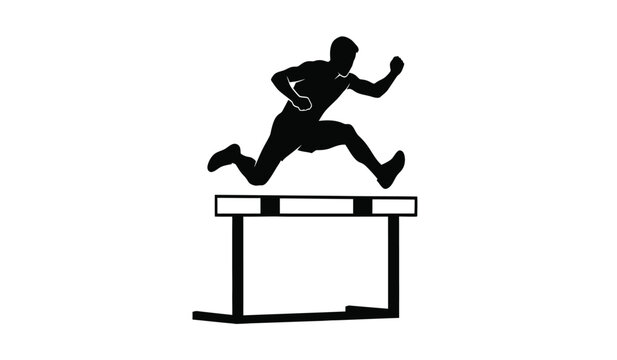 Athlete silhouette jumping over hurdle in track and field event