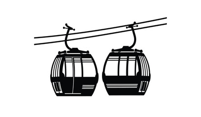 Silhouette of two cable cars or gondolas on a cable line © Lsg 21