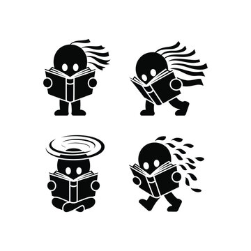 Whimsical robots experiencing different weather conditions while reading books world book day, world book day 2026, book day ,book day vector, book day set icons, book day vector icons