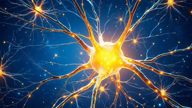 Neuron cell structure with glowing connections