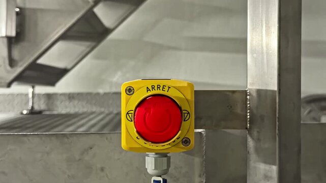 Emergency stop button on industrial machinery, ensuring safety in production
