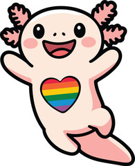 Fototapeta premium Cute axolotl cartoon with rainbow heart