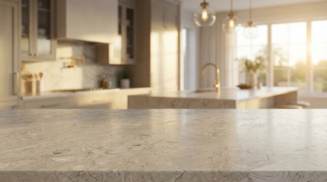 Empty Marble Kitchen Countertop in Modern Interior