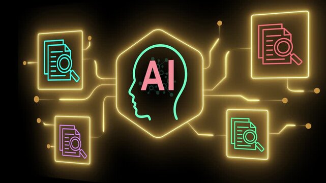 AI-powered document search concept on the transparent background. Semantic search for enterprise internal knowledge. Motion graphics of AI document search idea. 4k video animation.